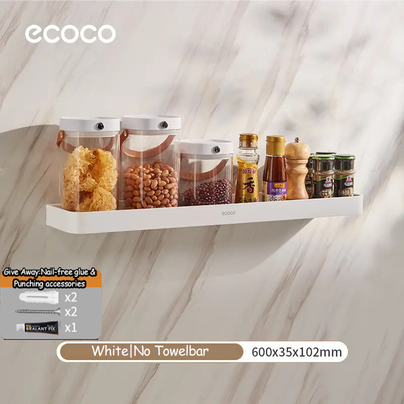 Ecoco ออแกไนเซอร์ห้องครัว ชั้นวางเครื่องปรุงติดผนัง ที่เก็บของในครัว ที่จัดระเบียบของอลูมิเนียมพร้อมตะขอ 4 อัน ราคา 228 บาท*ส่งฟรี