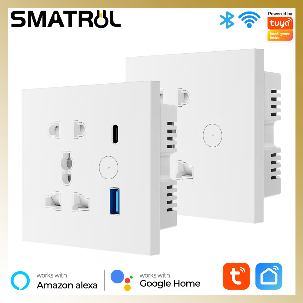 Smatrul Smart Power Plug for Home Wifi Wall-Mounted Touch Switch with Universal Plug, Fast-Charging USB Charging Port, Supports Tuya App, Voice Control, Timer and Remote Control, Us Plug Type. ราคา 431 บาท*ส่งฟรี