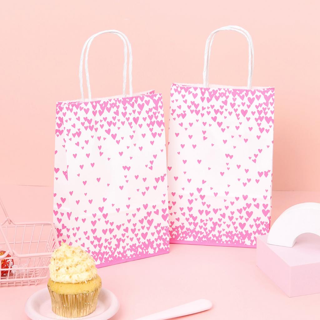Boxjourney white paper bag with handle, heart print, 14x7x21.50 cm. (50 pieces/pack) ราคา 122 บาท*ส่งฟรี