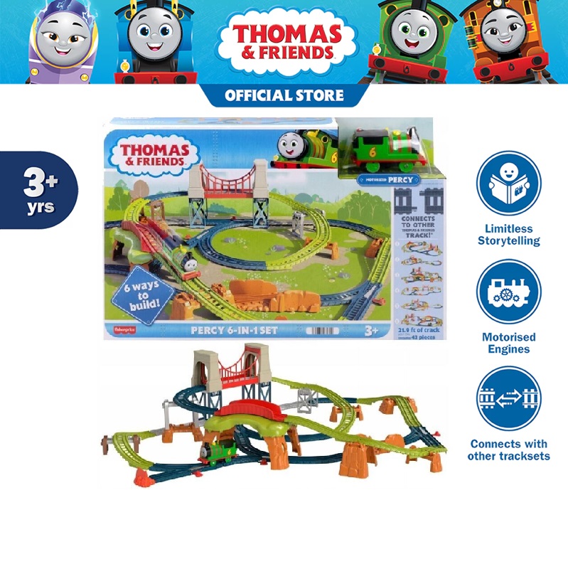 Thomas & Friends Track Master Motorized Percy 6 in 1 Set โทมัสแอนด์เฟรนด์ ชุดรางรถไฟเพอร์ซี่ ต่อรางได้ 6 แบบ พร้อมหัวรถไฟใช้ถ่าน(HHN26) ราคา 3,310 บาท*ส่งฟรี