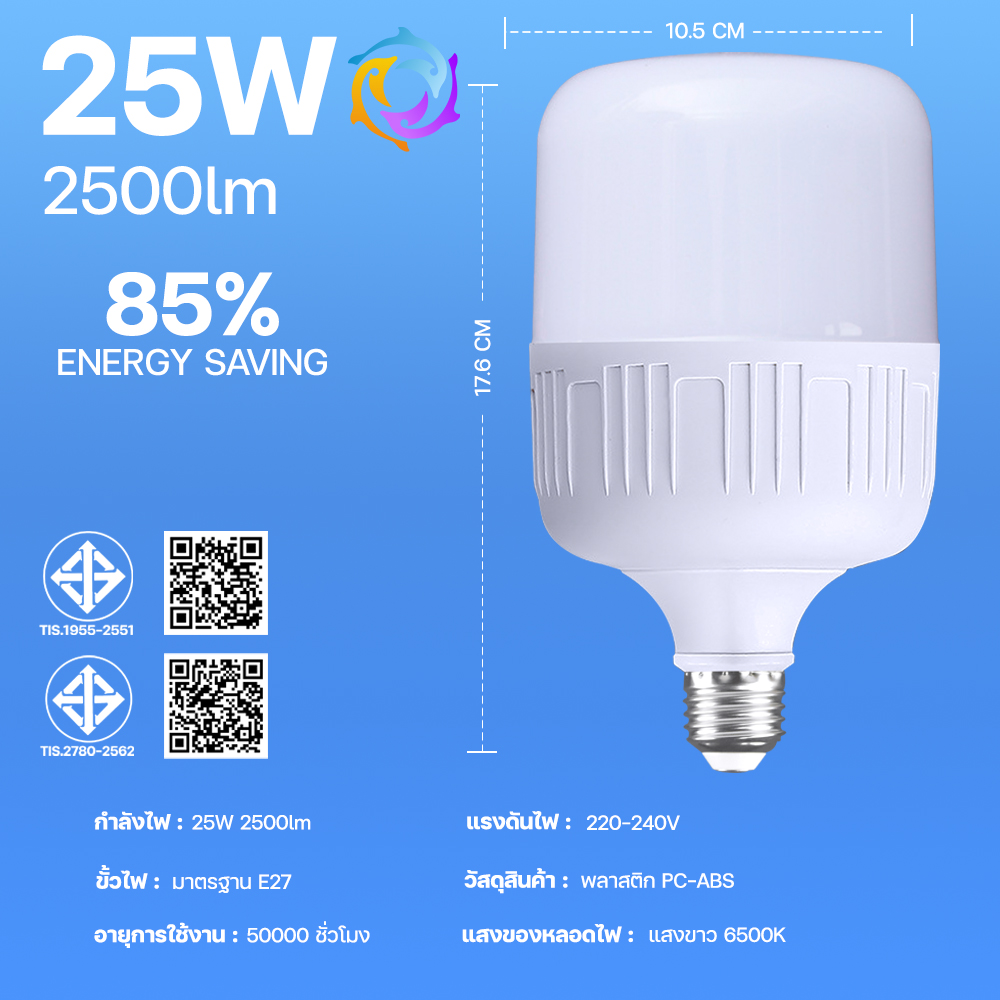 หลอดไฟ LED ประหยัดพลังงาน HighBulb ขั้ว E27 สว่างนวลตา รับประกัน 2 ปี ความจุ 35W/45W/65W/85W