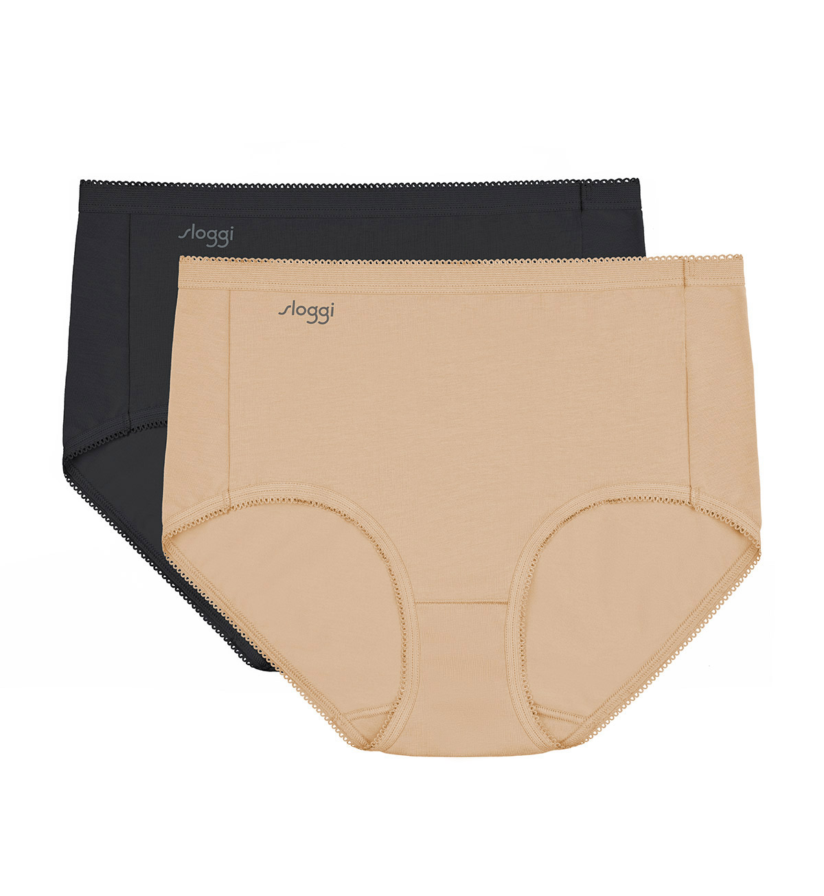 sloggi กางเกงในเนื้อผ้าคอตตอนรูปแบบแม็กซี่ จำนวน 2 ชิ้นใน1แพ็ค รุ่น sloggi Comfort care Maxi2 2P R รหัส 10218581สีเบจดำ V008 ราคา 790 บาท*ส่งฟรี