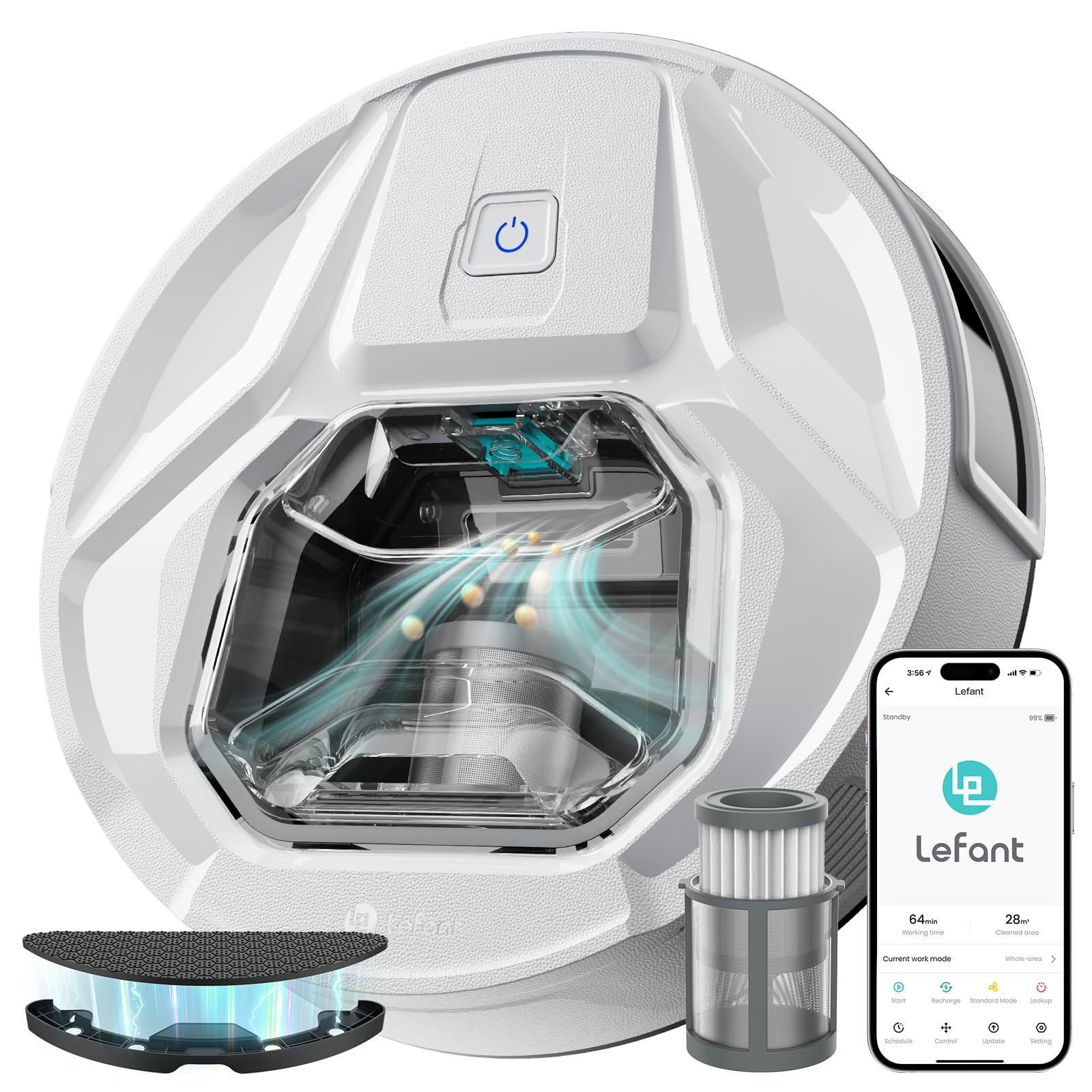 Lefant M320 robot vacuum cleaner with 6000pa vacuum cleaner 210 min working ultra thin body visible dust tank detecting Alexa voice control carpet ideal for hard floor and white wool ราคา 28,888 บาท*ส่งฟรี