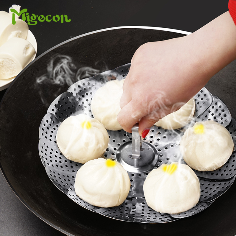Migecon Stainless Steel Foldable Steamer Steaming Plate Food Fruit Vegetable Rack Drain Dish Cookware Tool ราคา 54 บาท*ส่งฟรี