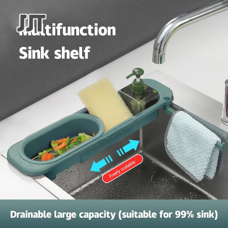 Vegetable washing basket, blue, fruit washing basket, drainage, adjustable length multipurpose basket Can be placed across the sink Vegetable Washing Basket ราคา 114 บาท*ส่งฟรี