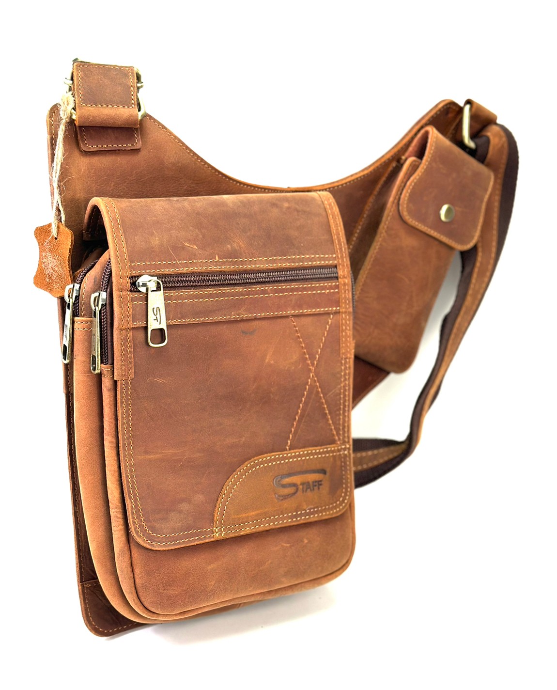 Chinatown Leather กระเป๋าสะพายแนบข้างหนังวัวแท้ ฝาหน้าสีน้ำตาลดูบัค ราคา 1,341 บาท*ส่งฟรี