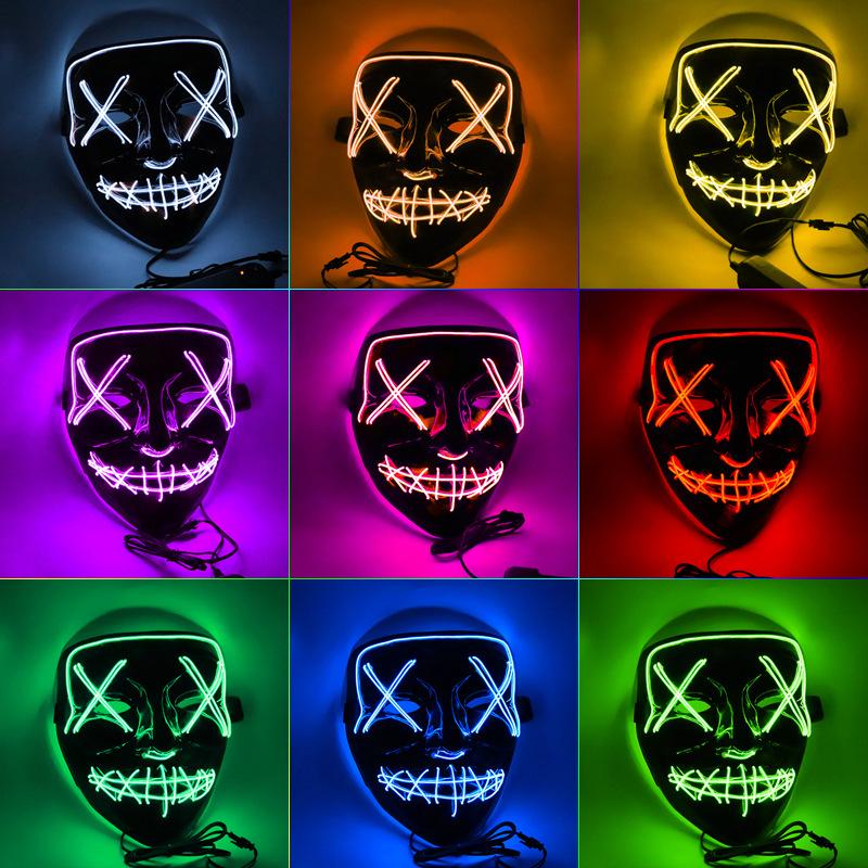 หน้ากากเรืองแสง EL Ghost Dance พร้อม LED แฟลชเลือดสยองขวัญสยองขวัญหน้ากาก LED