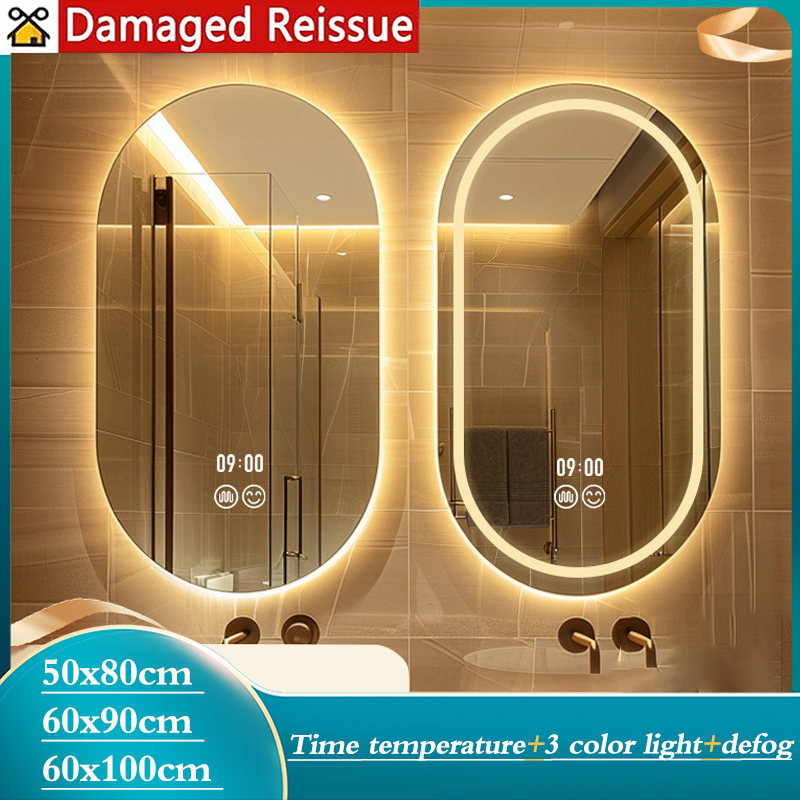 Oval Intelligent LED Mirror Luminous Mirror Touch Mirror Beauty Demist Mirror 3-tone Light Toilet Mirror Dressing Mirror ราคา 4,397 บาท*ส่งฟรี