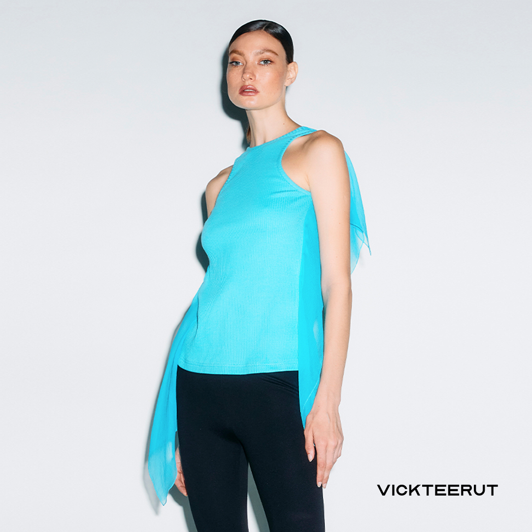 VICKTEERUT (ราคาปกติ 5,250-.) Jersey Tank with Silk Backเสื้อกล้ามเจอร์ซีย์ ตัดต่อไหมชีฟอง DRY CLEAN ONLY ราคา 1,575 บาท*ส่งฟรี
