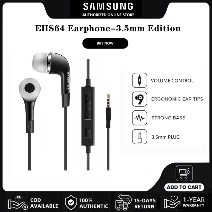 Samsung Earphones EHS64 Earphone AKG Headset Original Full Bass Wired 3.5mm Edition In-Ear Headphones with Mic Volume Control for S10 S9 S8 S7 S6 A30 A50 A70 ราคา 98 บาท*ส่งฟรี
