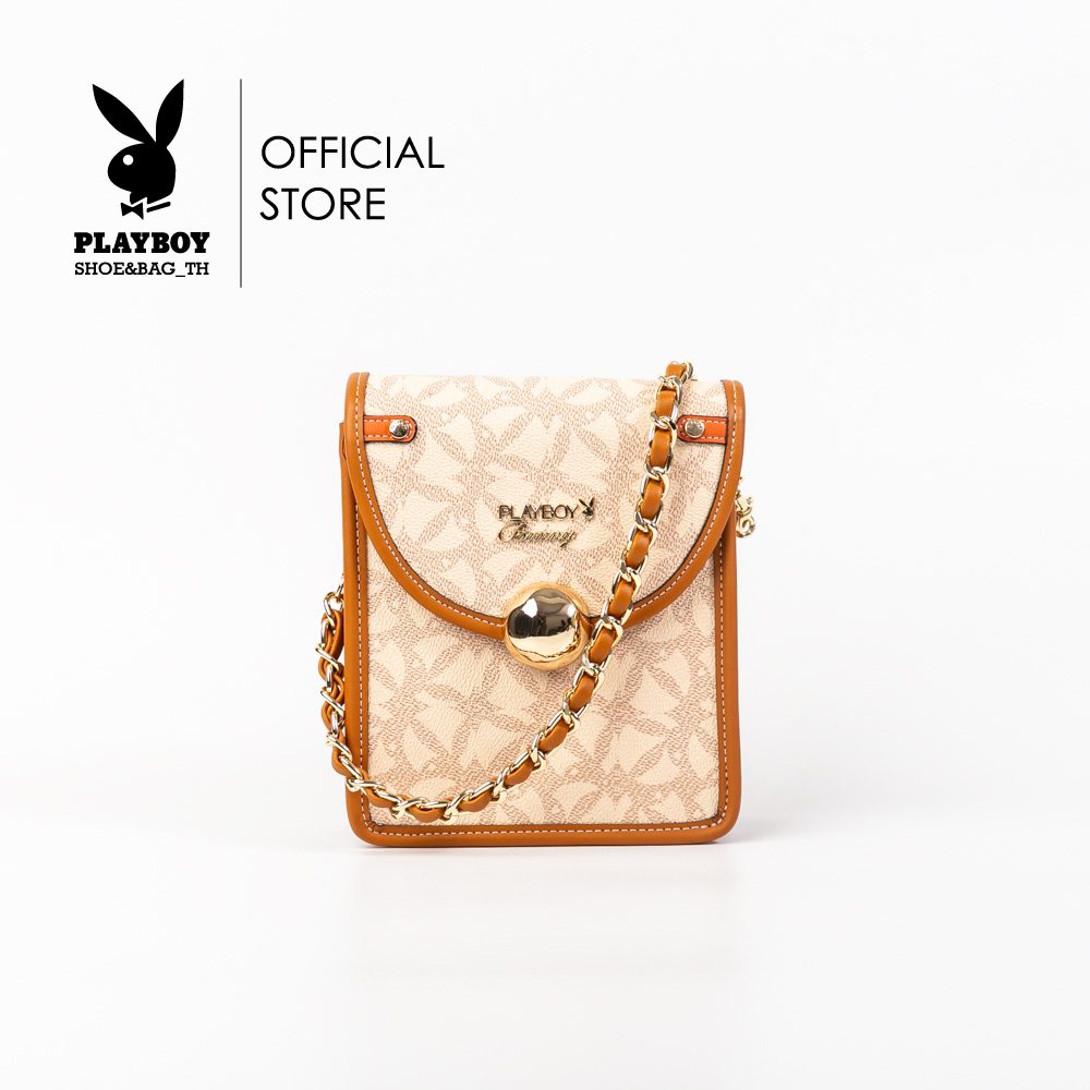 Playboy ST-B233PB527 women's messenger bag shiny circle phone bag with logo 2 colors brown and white ราคา 1,165 บาท*ส่งฟรี
