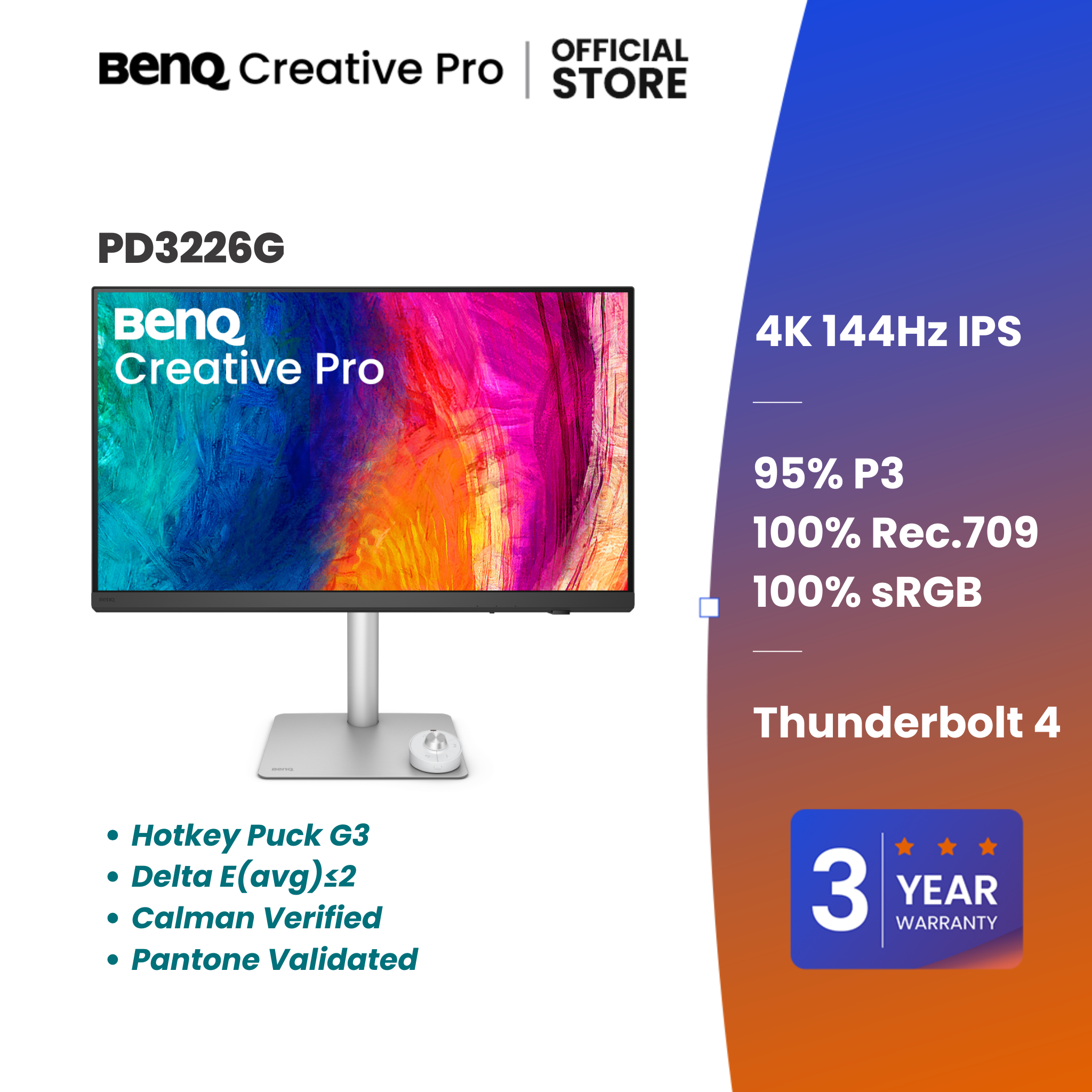 Benq Creative Pro Pd3226G | 31.5 Inch 4K 144Hz Ips 95% P3 Thunderbolt 4 90W Mac-Ready Designer Monitor ราคา 45,990 บาท*ส่งฟรี