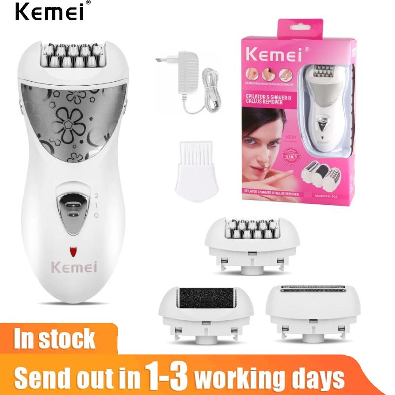 Kemei Epilator Rechargeable 3 In 1 Lady Hair Remover Shaver Electric Callus Remover Depilador Removal for Women Foot Care Tools ราคา 647 บาท*ส่งฟรี