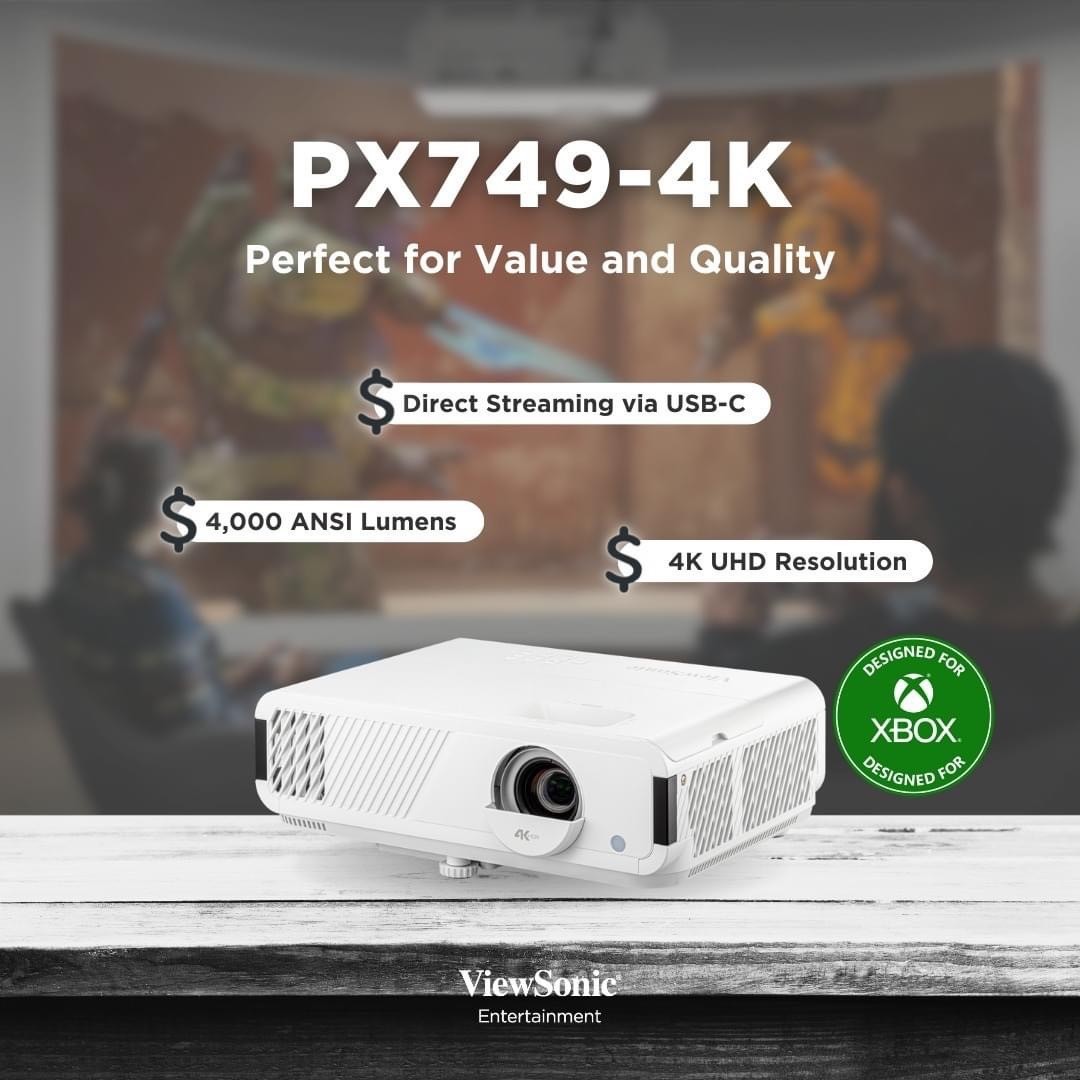 โปรเจกเตอร์ Projector Viewsonic โปรเจคเตอร์ Px749-4K โปรเจคเตอร์ 4,000 ลูเมน /4K, โปรเจคเตอร์ภาพ, รับประกันตัวเครื่อง 3 ปี, รับประกันหลอดไฟ 1 ปี หรือ 1,000 ชั่วโมง ราคา 43,390 บาท*ส่งฟรี