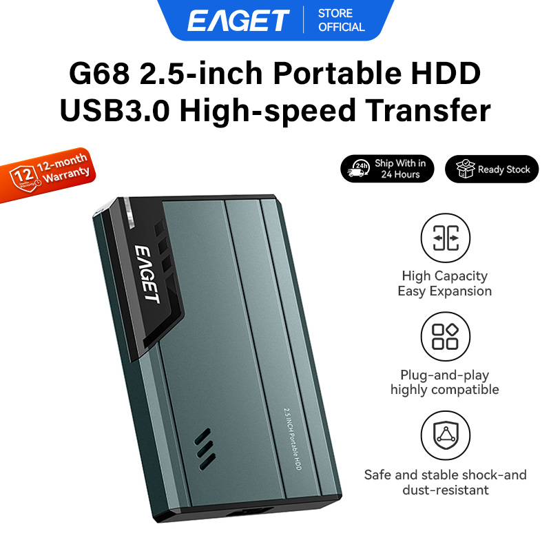 Eaget G68 High Speed ​​External Hard Drive 1Tb/500Gb/320Gb Durable Metal Case Ntfs File System USB 3.0 Magnetic Hard Drive for Fast Data Transfer Supports Pc, Mac, Ps4, and Xbox ราคา 987 บาท*ส่งฟรี