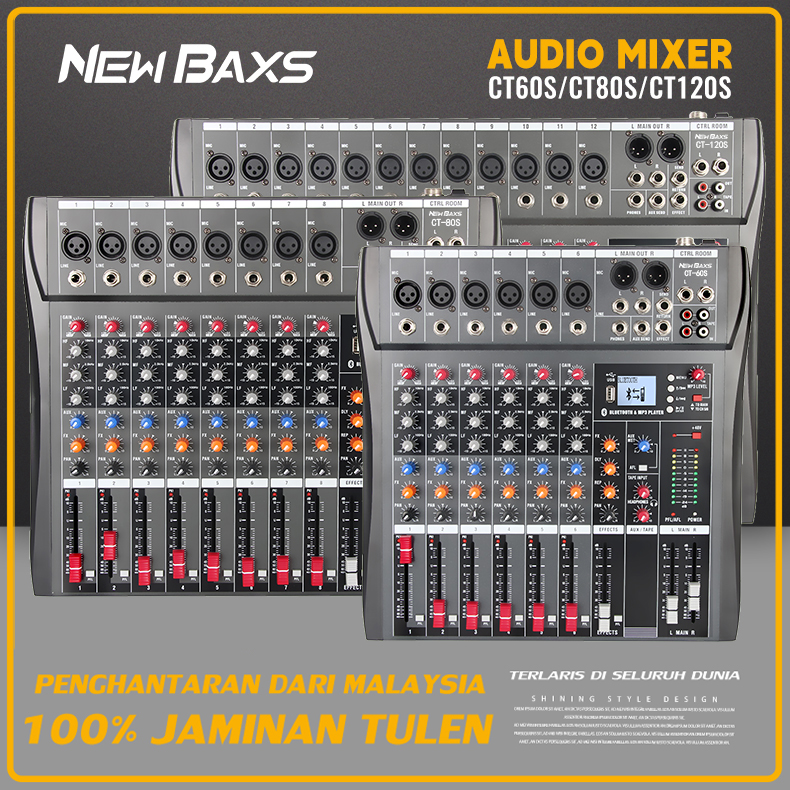 NewBaxs Ct60s/ct80s/ct120s professional audio mixer 6/8/12 channels support bluetooth/usb/pc/ MP3 Phantom 48V power input, support for car KTV bar, crazy equipment ราคา 1,559 บาท*ส่งฟรี