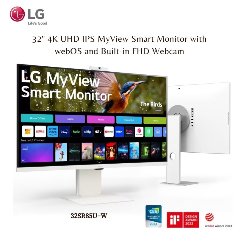 LG 32SR85U-W 32-inch MyView 4K UHD, IPS Display, webOS Smart Monitor, ThinQ Home, USB Type-C 90W PD, Built-in FHD Webcam & Speaker, HDR 10, AirPlay 2, Screen Share, Bluetooth, White ราคา 17,990 บาท*ส่งฟรี
