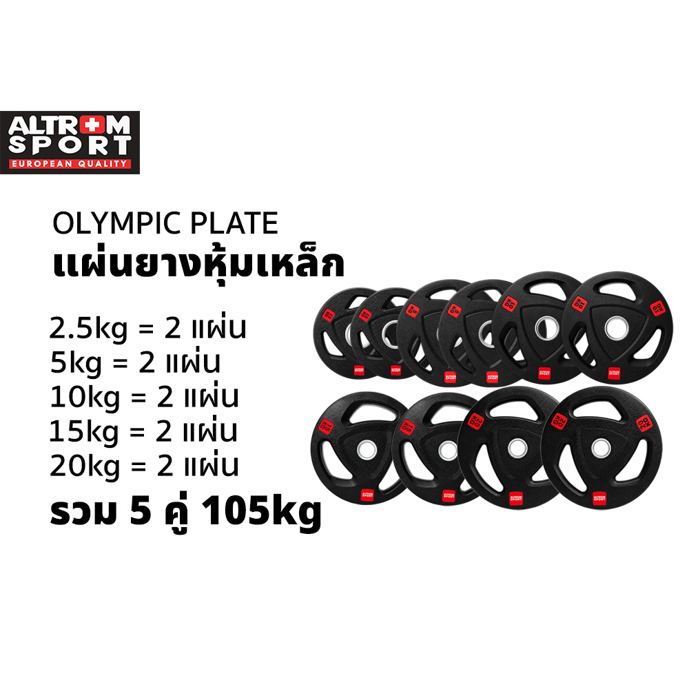 Altrom Sport Rubber-Coated Weight Plates Set 105kg Wp2.5 Wp5 Wp10 Wp15 Wp20 Olympic Plate Set105Kg ราคา 10,440 บาท*ส่งฟรี