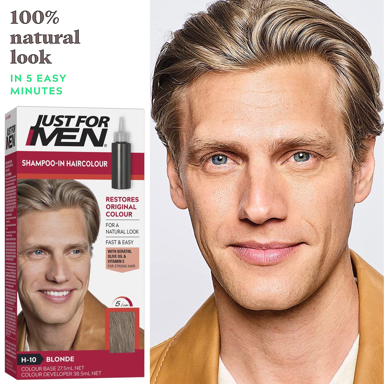 Just for Men Shampoo in Hair Color H-10 Blond ผลิตภัณฑ์แชมพูเปลี่ยนสีผมสำหรับผู้ชายจากต่างประเทศสีบลอนด์ ราคา 1,299 บาท*ส่งฟรี