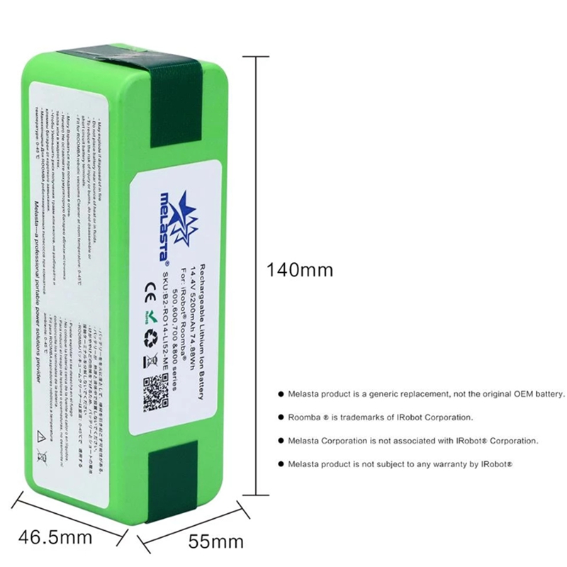 Melasta-Lithium-Ion-5-2Ah-14-4V-Battery-for-IRobot-Roomba-800-700-600-500-Series