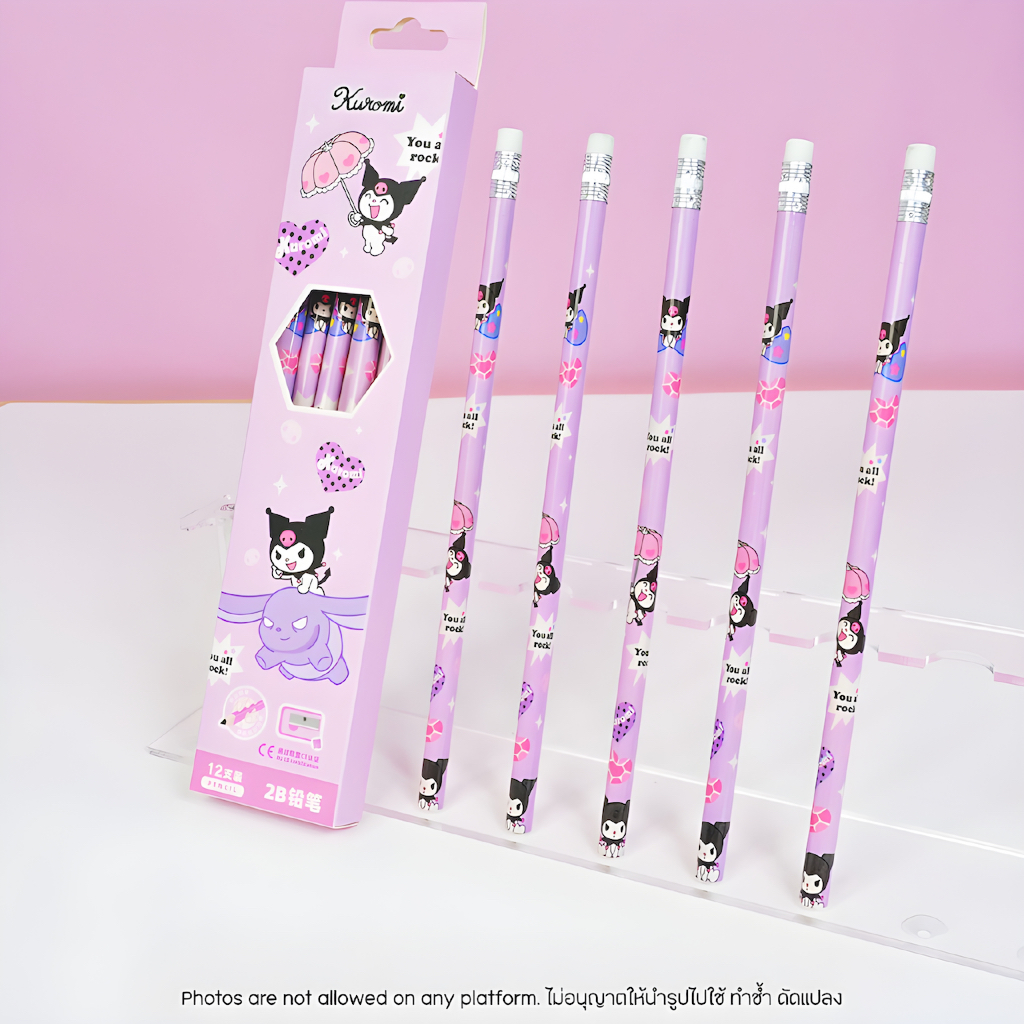 ดินสอ Kuromi 2B Pencil พร้อมยางลบ 3661 Kuromi Pencil ลายการ์ตูนน่ารัก สีม่วง แถมฟรี กบเหลา เครื่องเขียนนักเรียน เครื่องเขียนน่ารัก สำหรับนักเรียน