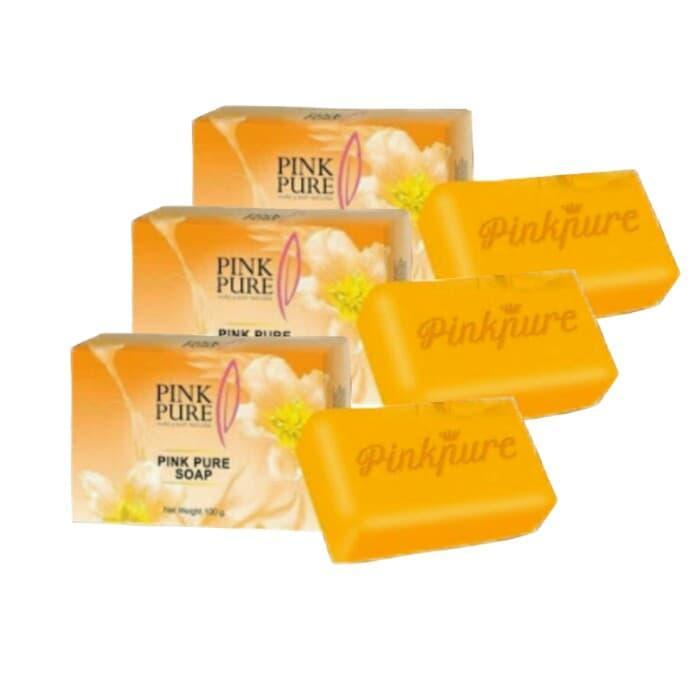 ของแท้!! สบู่พิงค์เพียว PINK PURE SOAP สบู่หน้าใส สลายฝ้า สารสกัดจากน้ำมันมะพร้าว ขนาด 100g. (3 ก้อน)