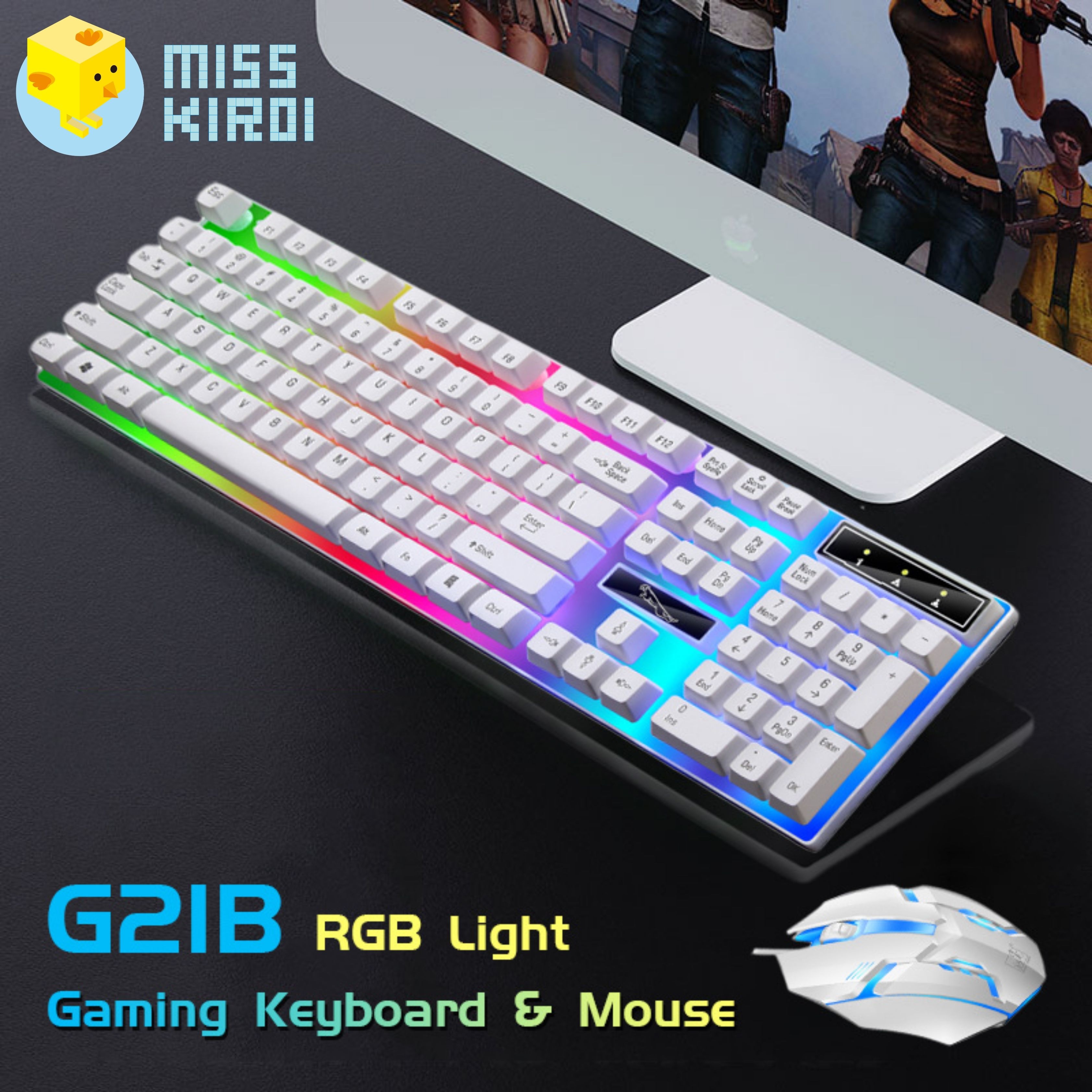 Miss Kiroi G21B Keyboard and Mouse Combo Set English Layout แป้นพิมพ์สำหรับเล่นเกม Office/Gaming Mechanical Feeling 104 Round Key USB Wired RGB LED Backlight