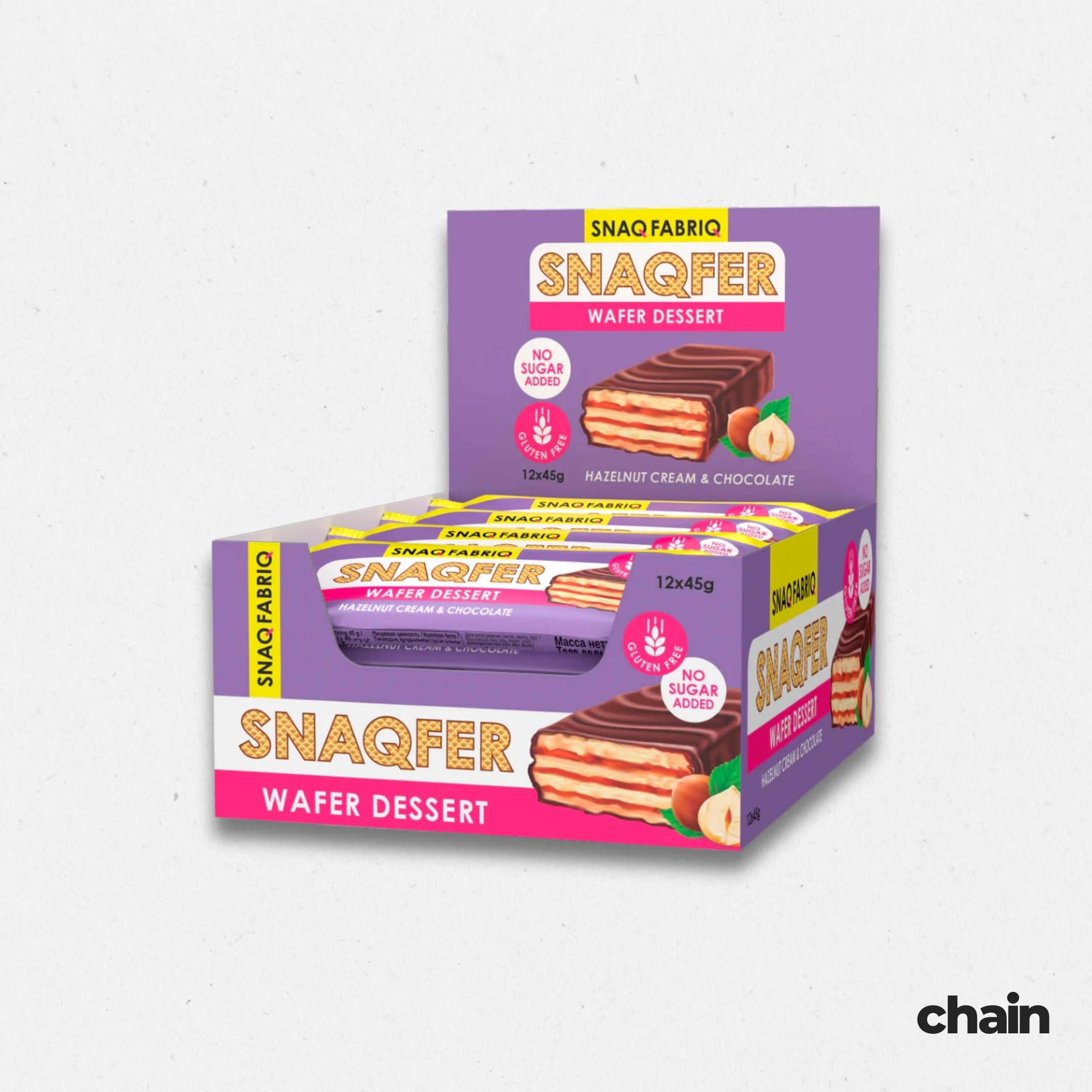 Snack Fur Sweet Wafer 45 Grams – Hazelnut Cream and Chocolate Filling, Gluten-Free, No Added Sugar, High in Fiber, Healthy Snack, Pack of 12 Pieces.