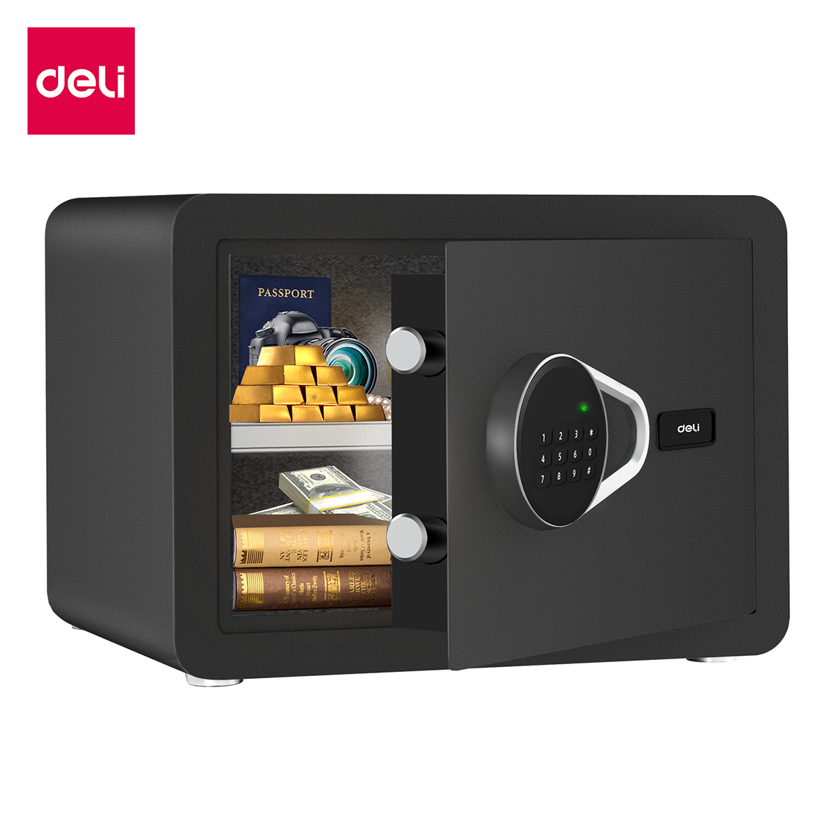 Deli ตู้เซฟ ตู้เซฟนิรภัย ล็อค 2ชั้น วัสดุเคลือบหนาพิเศษ สลักล็อคแข็งแรง ทนทาน ป้องกันการโจรกรรม รับประกัน 1ปี ออกใบกำกับภาษีได้ Safe Box ราคา 2,599 บาท*ส่งฟรี