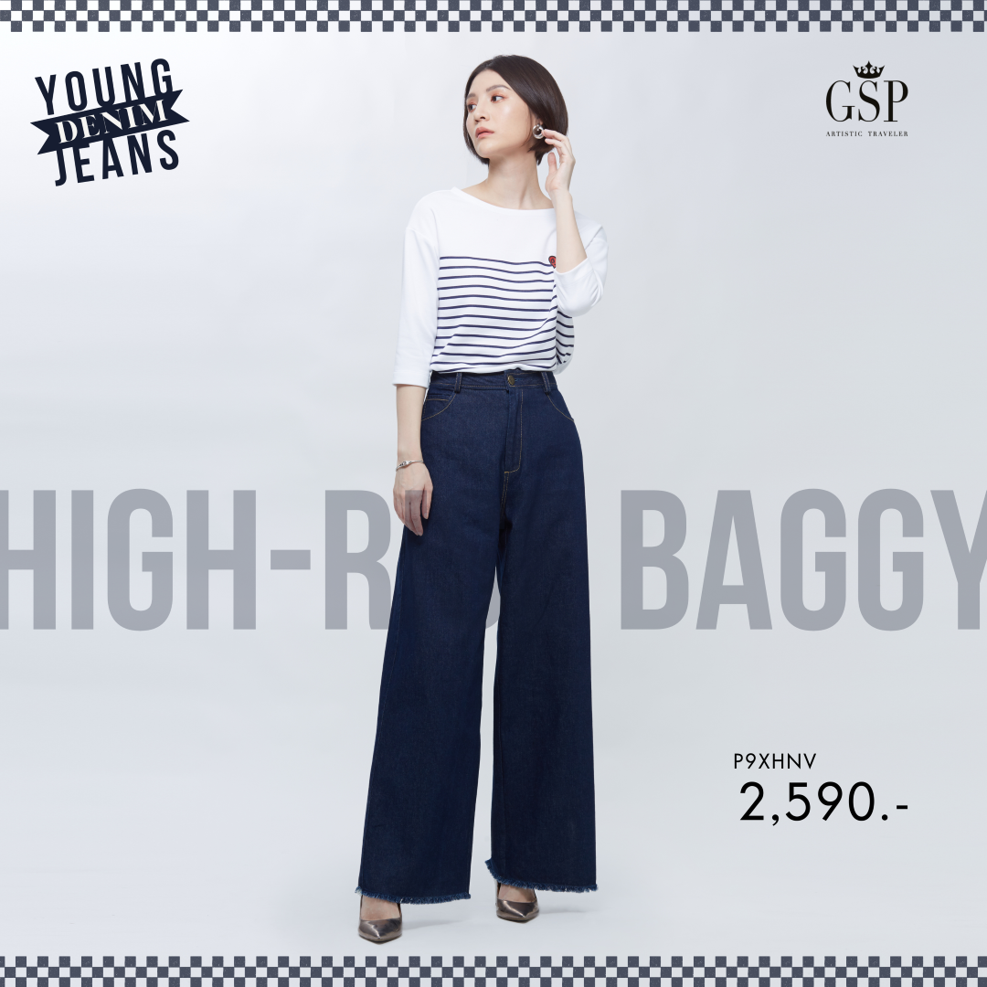 GSP - Young Denim jeans กางเกงยีนส์ขายาว เอวสูง ขากว้าง สีกรม P9XHNV ราคา 2,590 บาท*ส่งฟรี