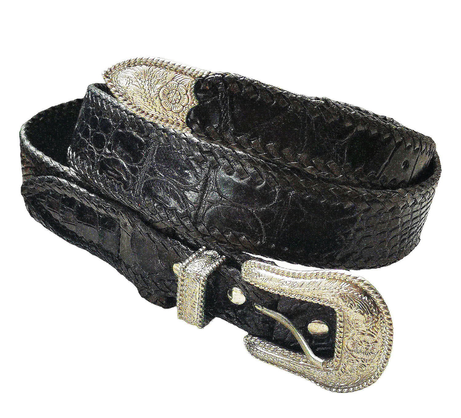 เข็มขัดหนังแท้ หนังจระเข้ รุ่นถักขอบ ตลอดเส้น ราคา 3,400 บาท*ส่งฟรี