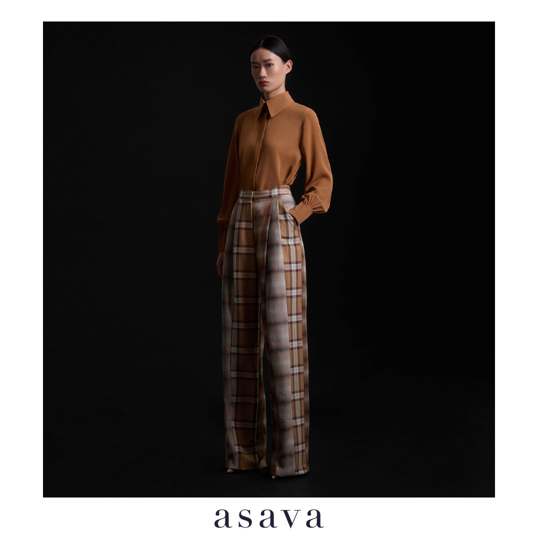 [Asava Aw25] Sheila Panelled Plaid Pants Women's Pants, Long Legs, High Waist, Side Pockets, Zipper and Front Hook. Cut and Sewn with Checkered Fabric. ราคา 9,730 บาท*ส่งฟรี