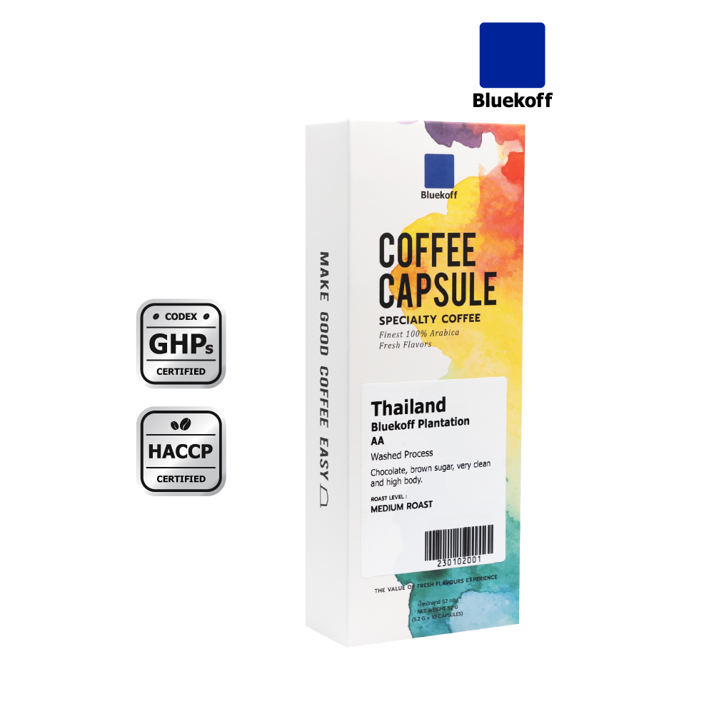 BLUEKOFF กาแฟแคปซูล อราบิก้า 100 % Bluekoff Plantation: AA Capsule (คั่วกลาง) (1กล่อง มี 10 แคปซูล) ราคา 205 บาท*ส่งฟรี