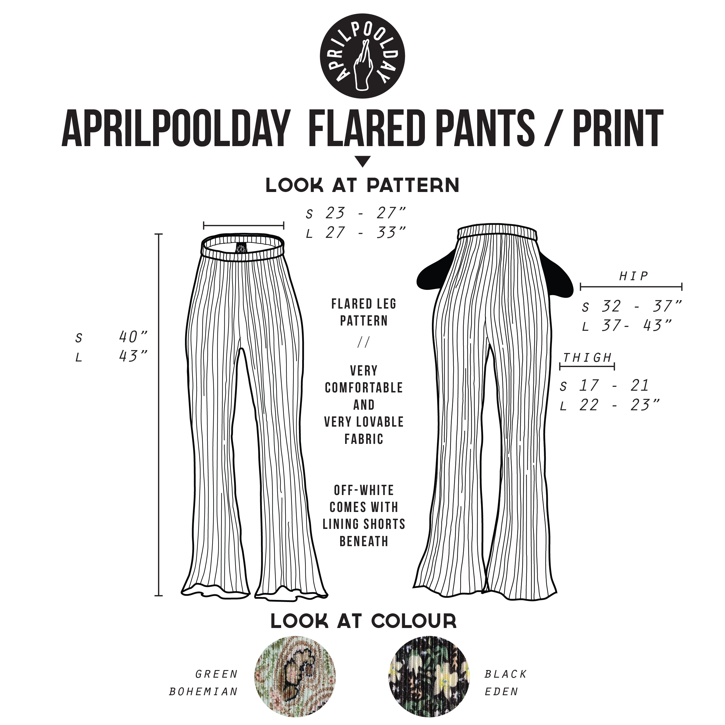 ข้อมูลเกี่ยวกับ APRILPOOLDAY FLARED PANTS PRINT