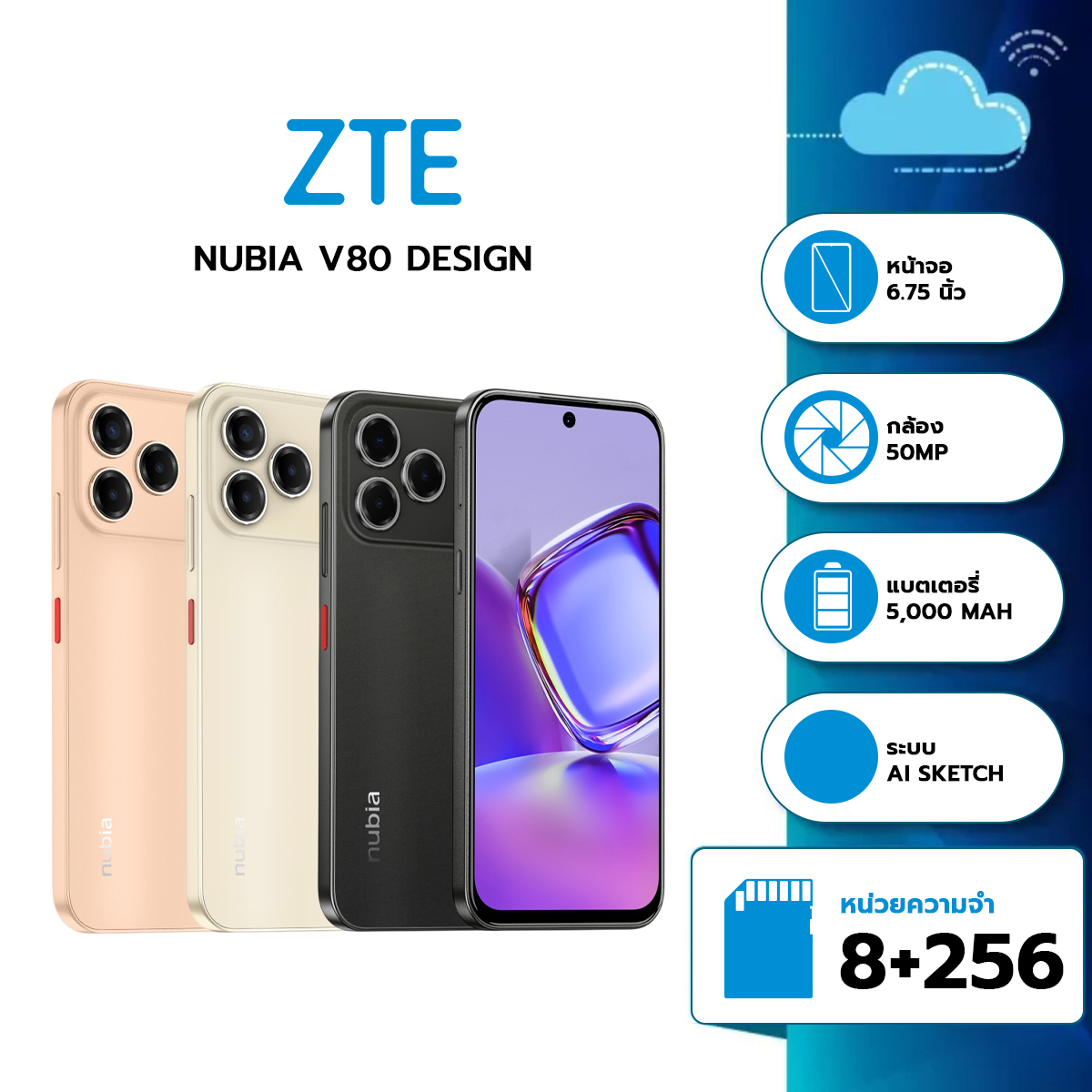 Zte Nubia V80 Design (8+128 / 8+256) Smartphone, Fast Charging, 5000 Mah Battery, 6.75 Inch Screen, 1 Year Warranty from Thai Center. ราคา 4,299 บาท*ส่งฟรี