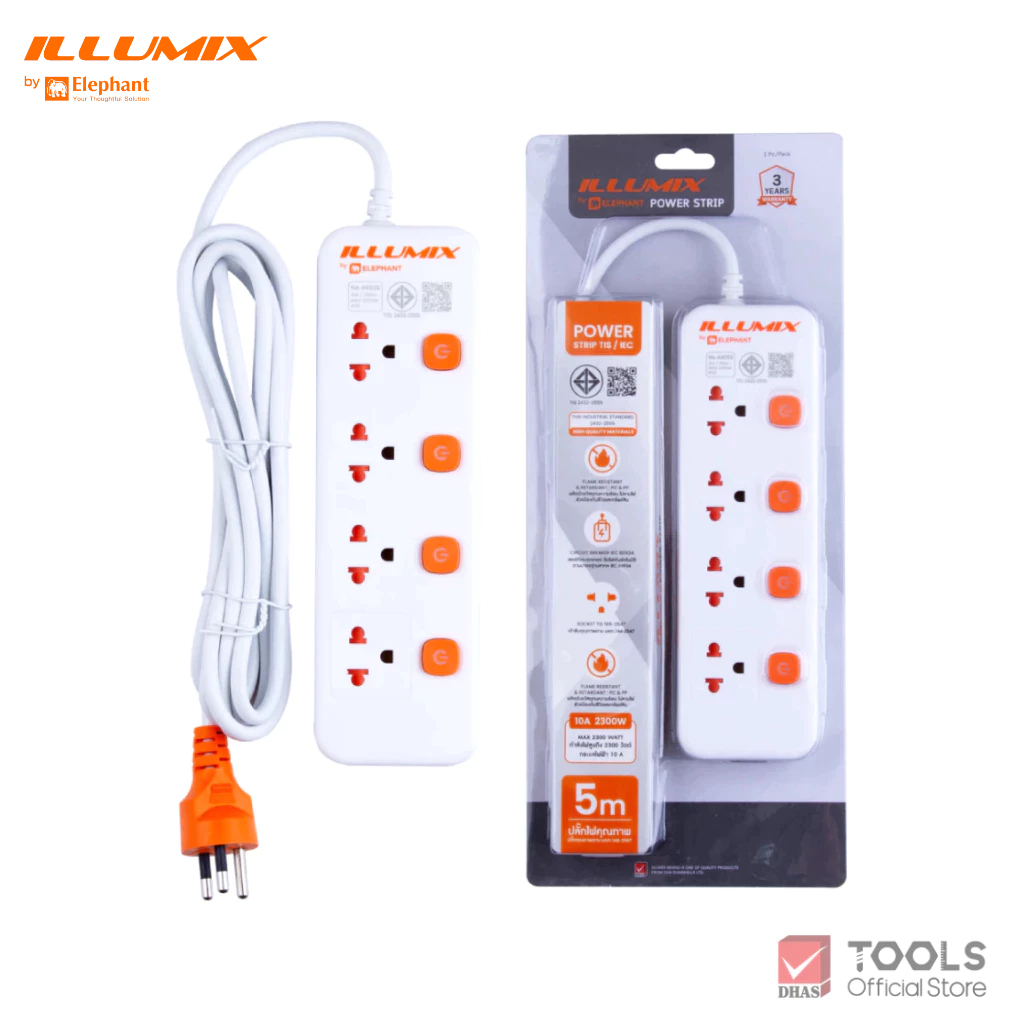 Illumix Power Plug 10A 2300W 4403S 4 Sockets 4 Switches 3/5 Meters Has Tis. 3-Year Warranty Power Socket ราคา 259 บาท*ส่งฟรี