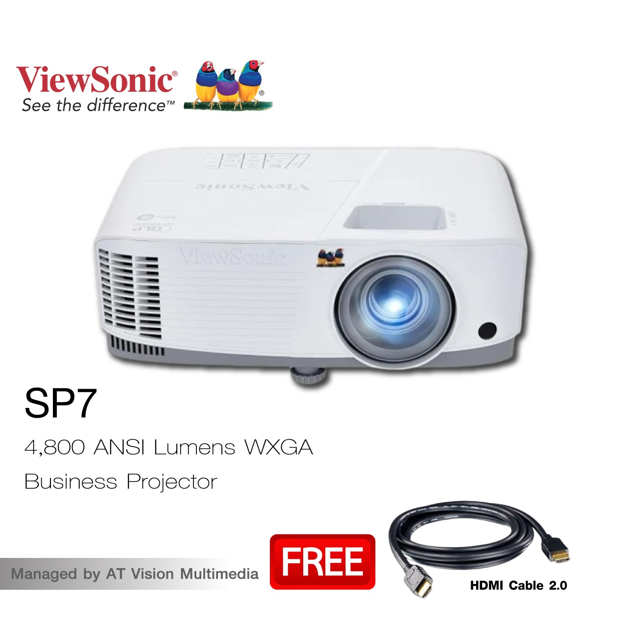โปรเจกเตอร์ Projector Viewsonic Sp7 4800 Ansi Lumens Wxga (1280X800) โปรเจคเตอร์สำหรับธุรกิจ, 3D Dlp - รับประกัน 3 ปี ราคา 13,890 บาท*ส่งฟรี