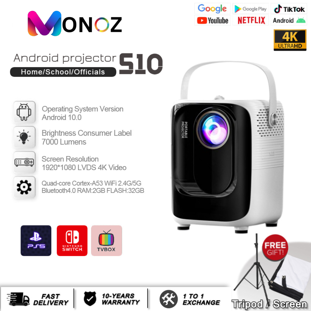 S10 Portable Movie Mini Projector Full HD 1080P Home Theater Video Projector ราคา 2,659 บาท*ส่งฟรี