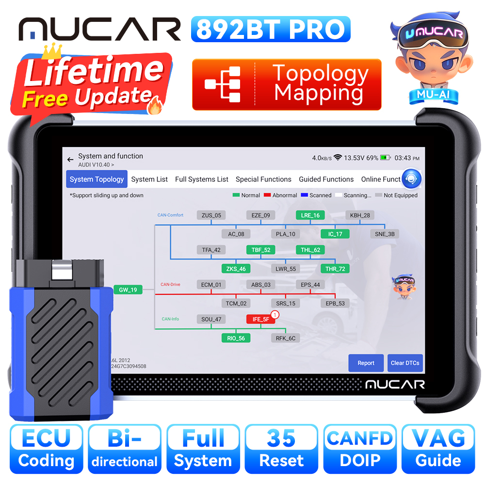 Mucar 892Bt Pro Ai Obd2 Scanner Topology Map All System Diagnosis 35 Reset Ecu Coding, J2534 /Can Fd/Doip Lifetime Free Update ราคา 40,000 บาท*ส่งฟรี