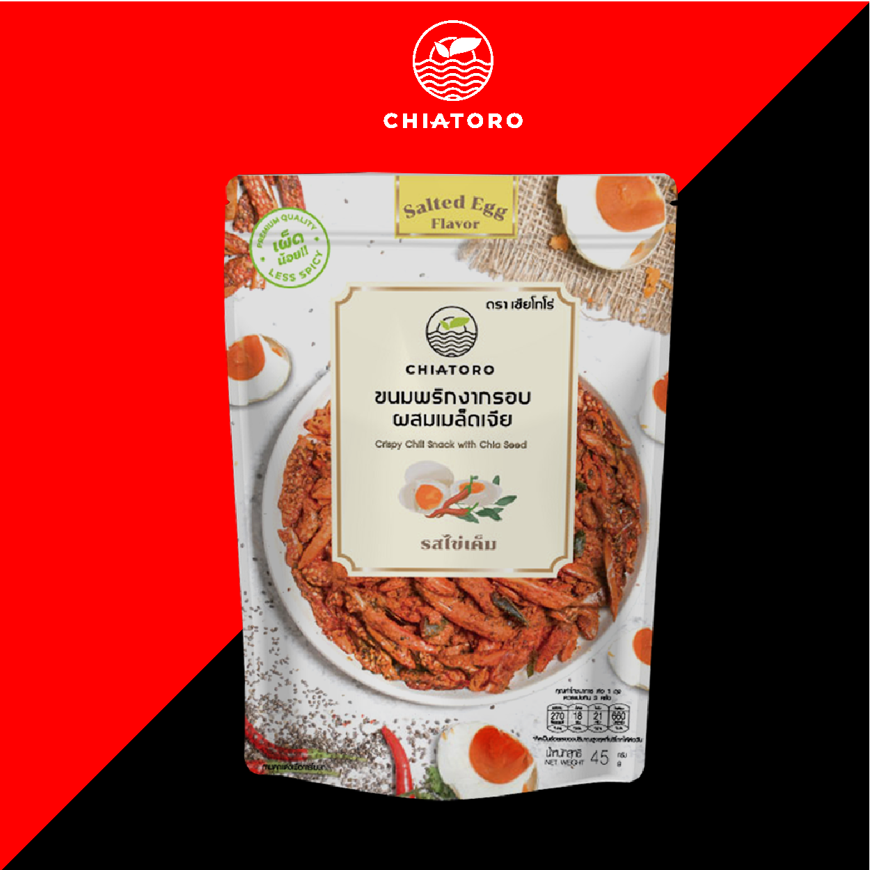 พริกกรอบผสมเมล็ดเจีย CHIATORO รสไข่เค็มแท้ๆ 45 กรัม ราคา 69 บาท*ส่งฟรี