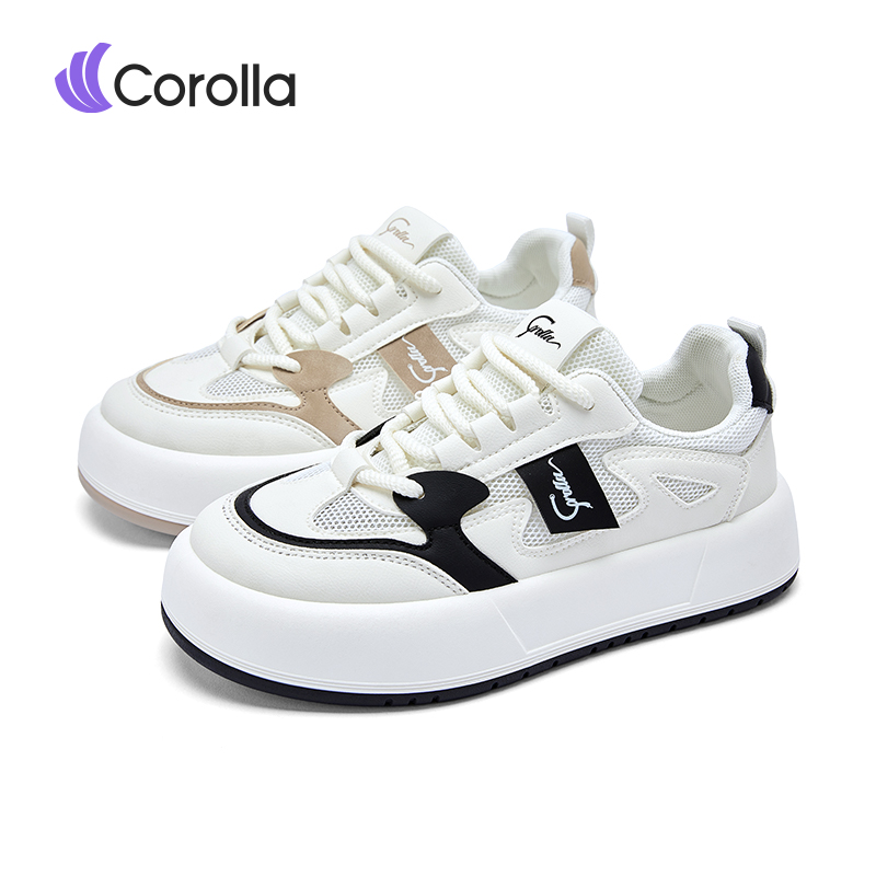 Corolla Women's White Round Head Sneakers Korean Fashion Casual Shoes Good Ventilation, Normal Size, Versatile, Comfortable, Black. ราคา 509 บาท*ส่งฟรี