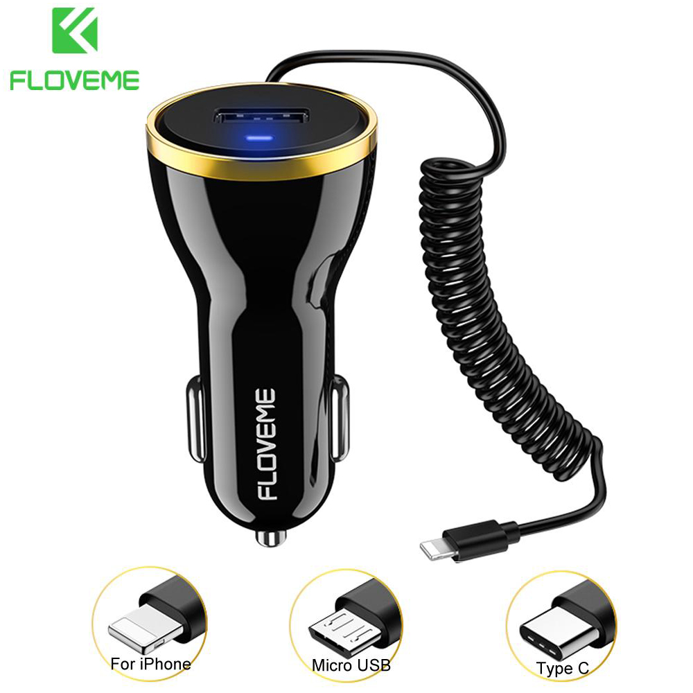 FLOVEME ที่ชาร์จแบ็ตในรถ 2 Types Car Charger For Phone Mini USB Car-Charger For iPhone X Samsung Note 9 USB Charger Mobile Phone Adapter in Car