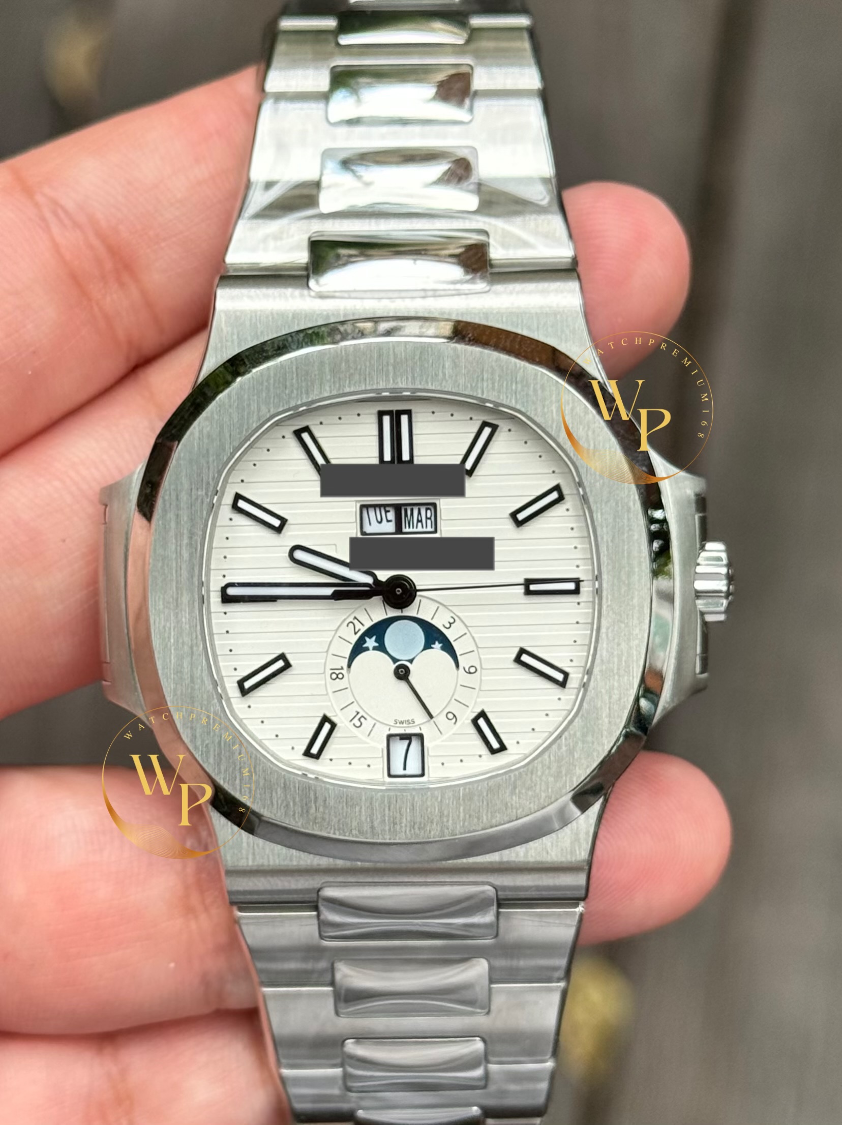 นาฬิกาข้อมือPa Philippe 5726 Annual Calendar Moon Phase 40mm. White (Top Swiss) พร้อมส่ง ดูรูปเต็มทักแชท ราคา 65,990 บาท*ส่งฟรี