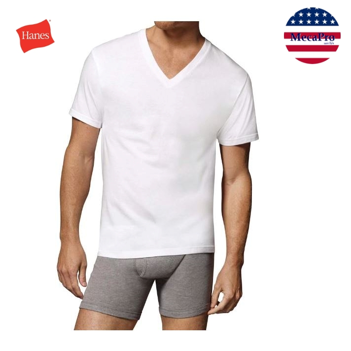 Hanes® Men's ComfortSoft V-Neck Undershirts Tagless เสื้อยืดคอวี ผ้าฝ้าย ใส่สบาย ไม่มีป้าย ราคา  1,585 บาท*ส่งฟรี