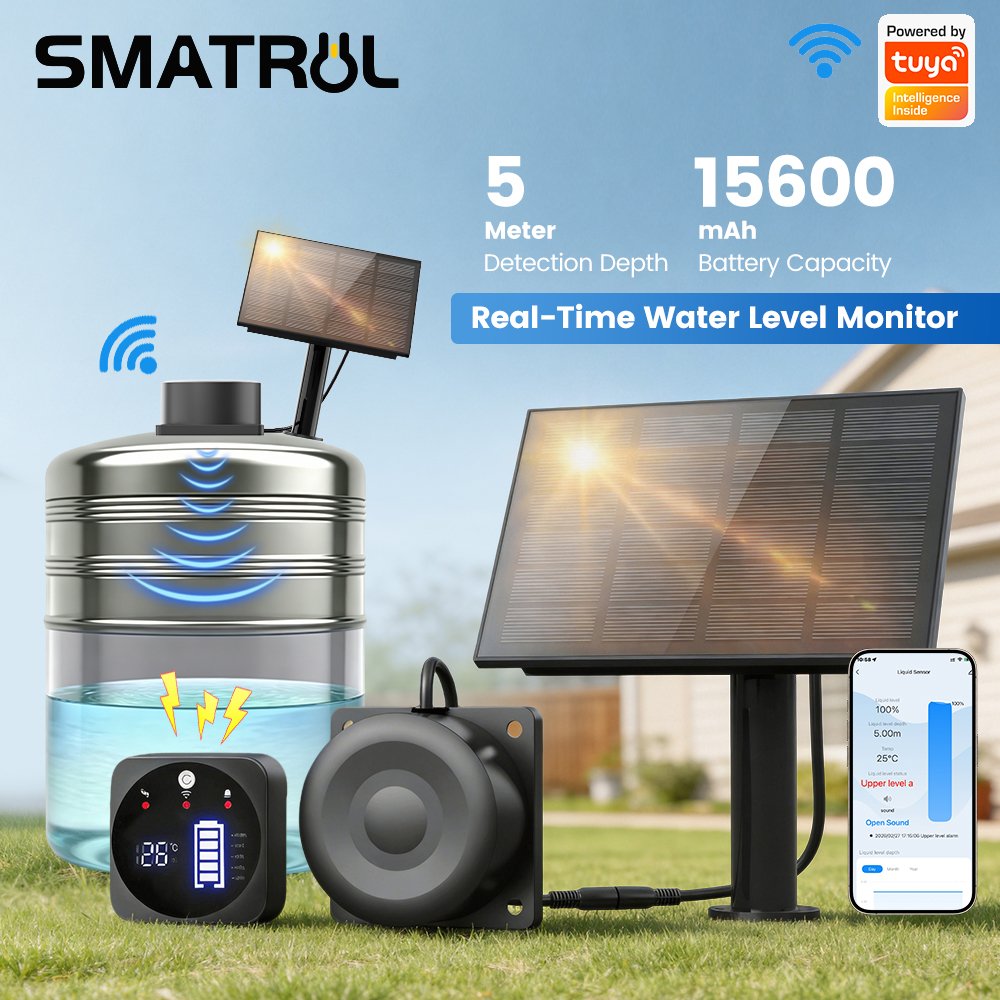 Smatrul Tuya Wifi Rf433 Smart Home Ultrasonic Liquid Level Sensor Solar Powered Temperature Indicator Water Tank Level Monitoring Alarm Via App ราคา 4,099 บาท*ส่งฟรี