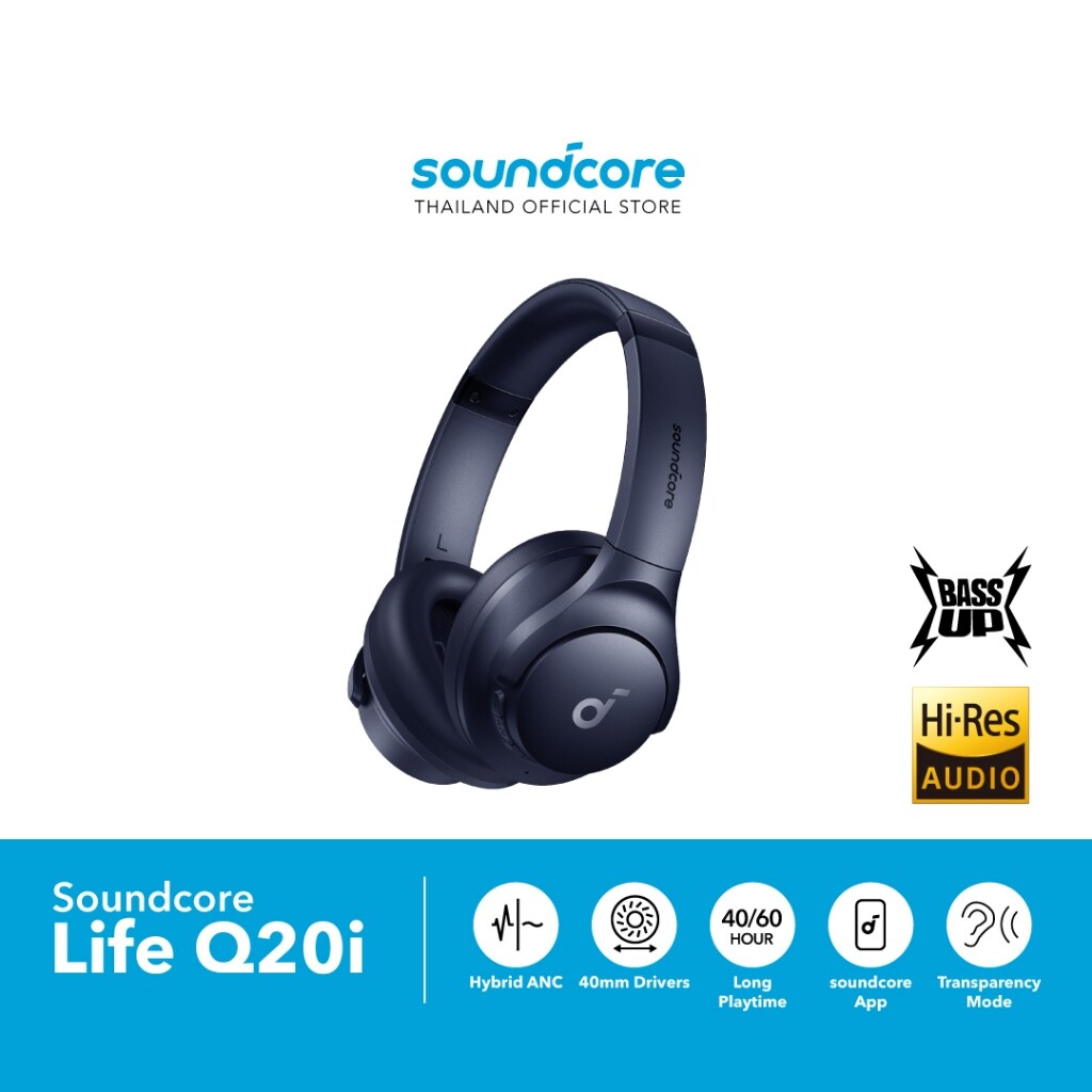 [รับประกัน 18 เดือน] Soundcore หูฟังแบบครอบหู Q20i Hybrid Active Noise Cancelling Headphones