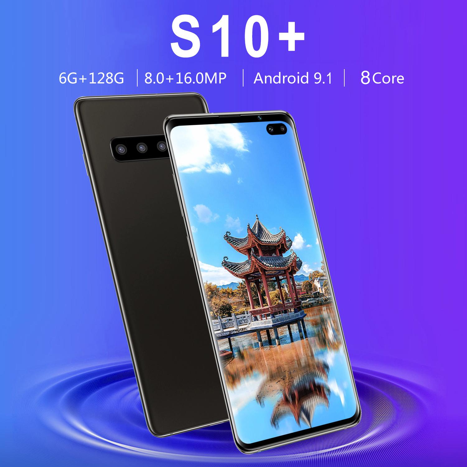 S10 + สมาร์ทโฟน 6.5 นิ้วโทรศัพท์มือถือ 6 + 128GB รองรับการ์ด SIM คู่ Android 9.1 รองรับภาษาไทย