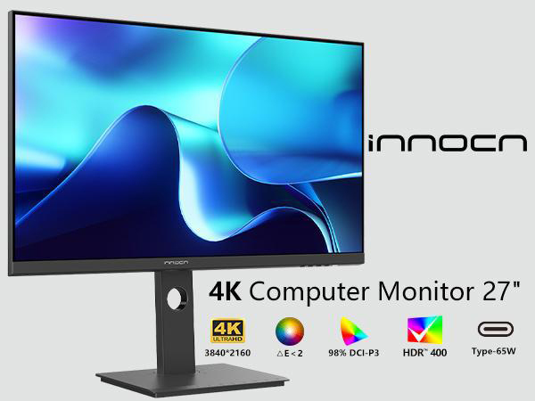 INNOCN 27" จอคอม 4k Monitor UHD 3840x2160 16:9 IPS-ADS 60Hz, HDR400 Calibrated Colors Accuracy ∆E＜1 WCG sRGB 163%, DCI-P3 115%, AdobeRGB 112%, USB-C, DP HDMI - 27D1U/27C1U-L ราคา 10,900 บาท*ส่งฟรี