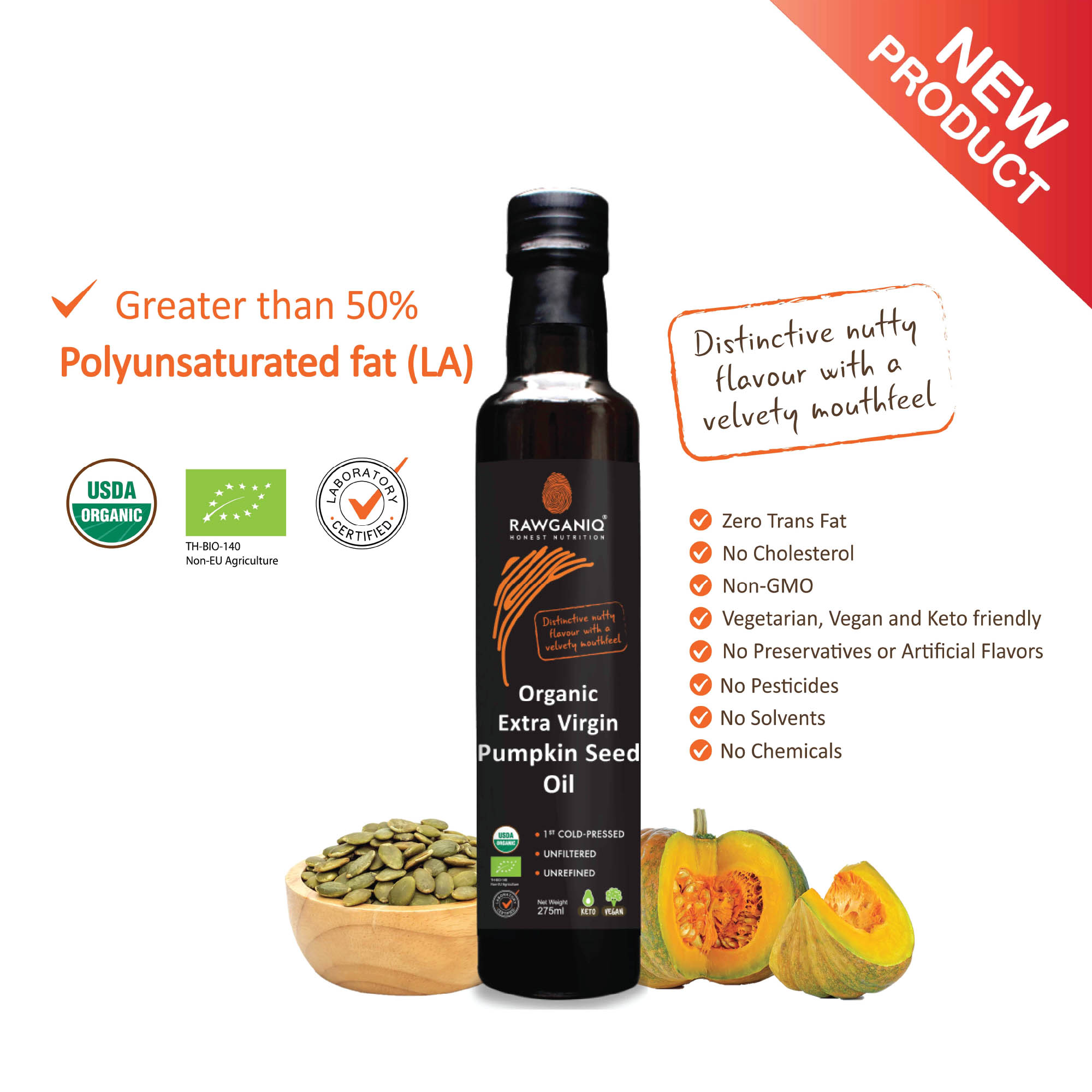 Organic Cold Pressed Pumpkin Seed Oil, 1st Cold Pressed, Unrefined, Non-GMO 275ml. ราคา 790 บาท*ส่งฟรี