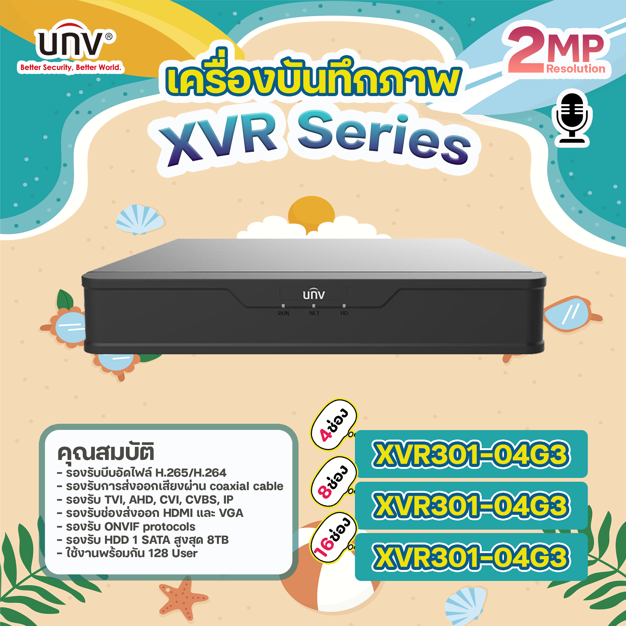 UNV version XVR301-04G3 / XVR301-08G3 / XVR301-16G3 2 million CCTV DVR support audio ราคา 950 บาท*ส่งฟรี